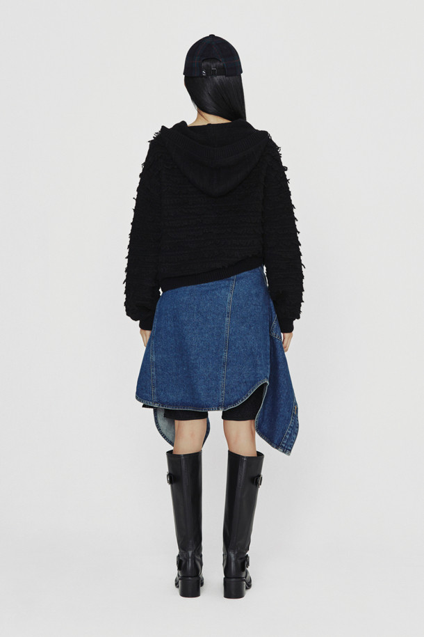 LUCKY CHOUETTE - 가디건 - [Holiday Edition] Loop Tissue Hoodie Knit Cardigan (black)