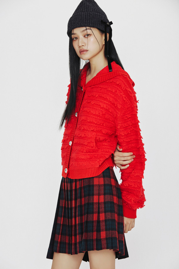 LUCKY CHOUETTE - 가디건 - [Holiday Edition] Loop Tissue Hoodie Knit Cardigan (red)