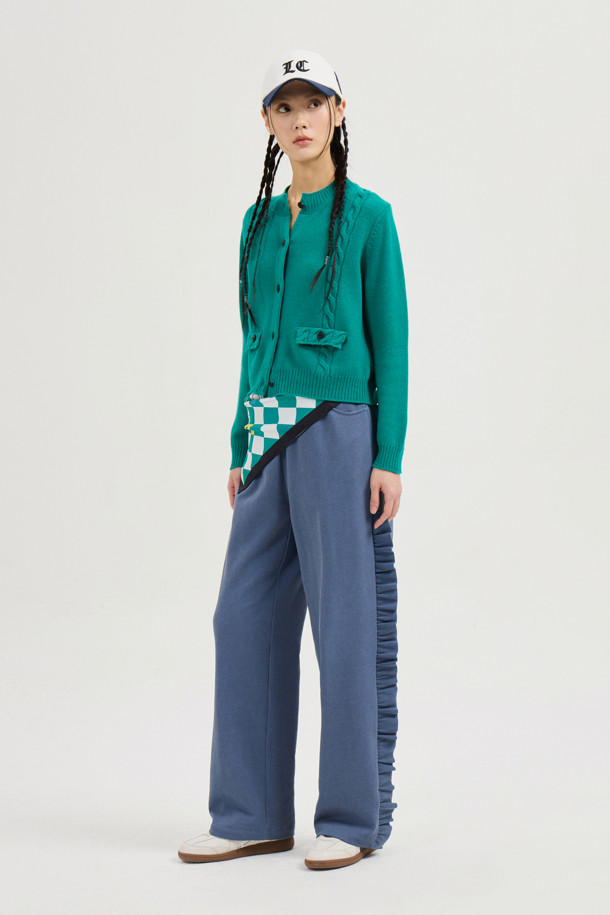 LUCKY CHOUETTE - 가디건 - Back Lucky Lettering Knit Cardigan (green)