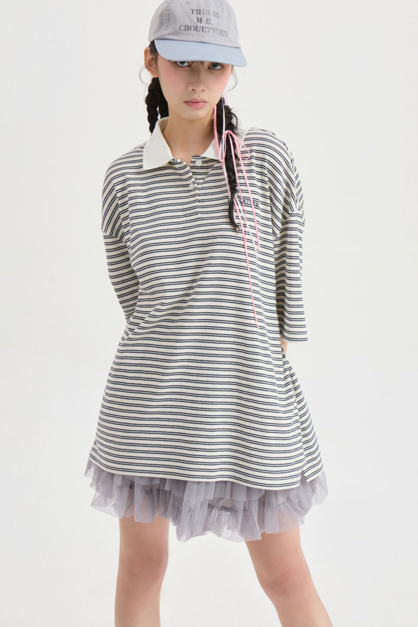 LUCKY CHOUETTE - 반소매 티셔츠 - Chouetties by LUCKY CHOUETTE_Stripe Pique Half Sleeve T-shirt (dark navy)