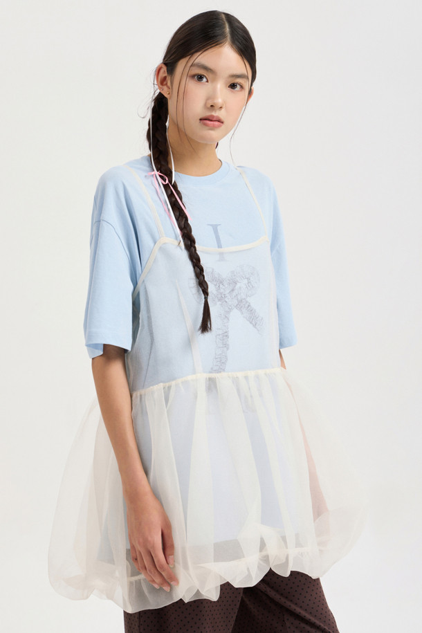 LUCKY CHOUETTE - 반소매 티셔츠 - [Re-Order] Chouetties by LUCKY CHOUETTE_Graphic Semi Over Fit Half Sleeve T-shirt (light blue)