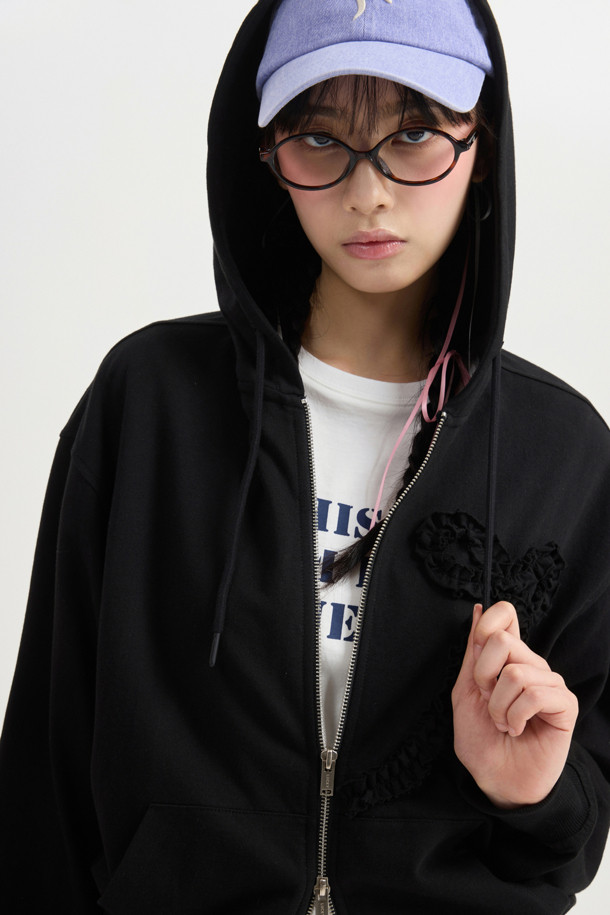 LUCKY CHOUETTE - 점퍼 - Chouetties by LUCKY CHOUETTE_Ribbon Point Hood Jumper (black)