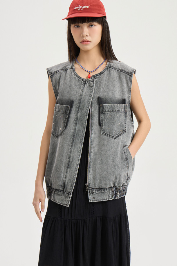 LUCKY CHOUETTE - 민소매 원피스 - Tuck Slip Dress (black)