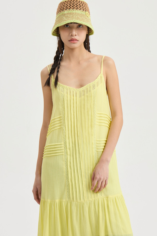 LUCKY CHOUETTE - 민소매 원피스 - Tuck Slip Dress (yellow)