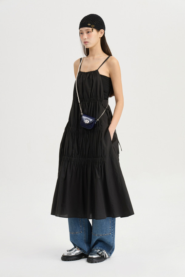 LUCKY CHOUETTE - 민소매 원피스 - [Atelier] Shirring Sleeveless Dress (black)