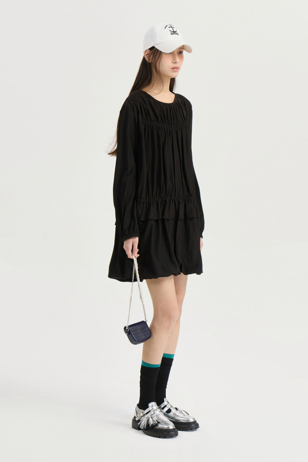 LUCKY CHOUETTE - 긴소매 원피스 - [Atelier] Shirring Mini Dress (black)