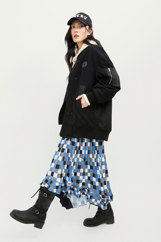 LUCKY CHOUETTE - 민소매 원피스 - Checkered Printed Slip Dress (blue)