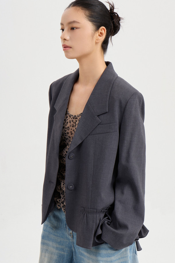 LUCKY CHOUETTE] Rayon Poly Frill Hem Single Jacket (melange