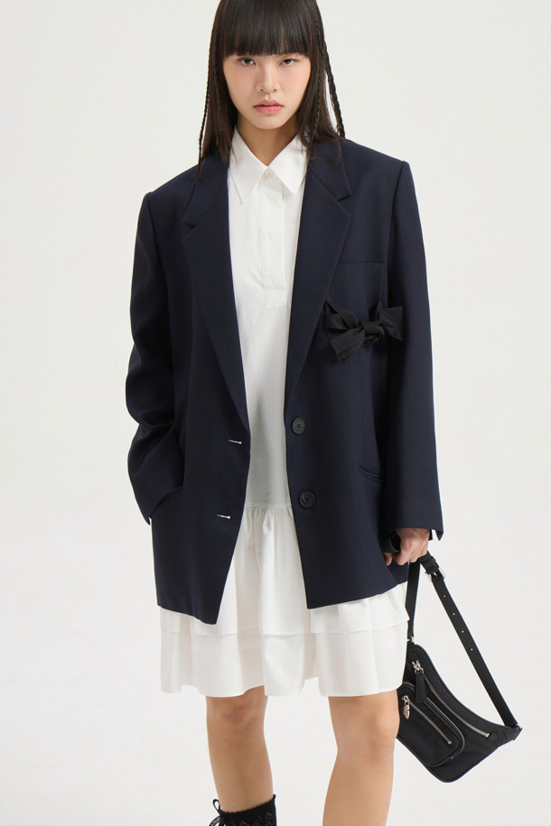 LUCKY CHOUETTE - 자켓 - Pocket Ribbon Single Jacket (dark navy)