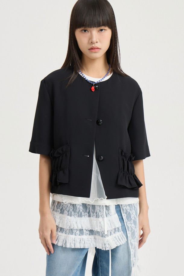 LUCKY CHOUETTE - 자켓 - Poly Half Sleeve Crop Jacket (black)