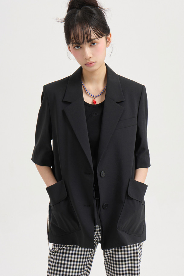 LUCKY CHOUETTE - 자켓 - Poly Single Half Sleeve Jacket (black)