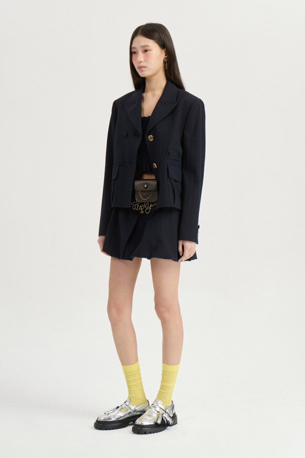 LUCKY CHOUETTE - 자켓 - [Atelier] Wool Cotton Crop Jacket (dark navy)