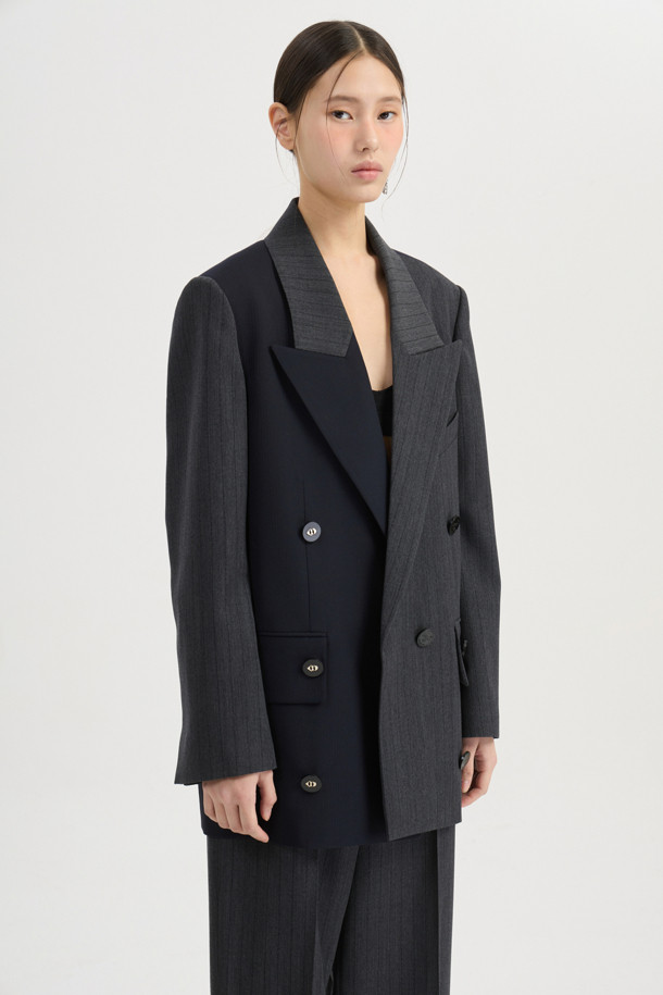 LUCKY CHOUETTE - 자켓 - [Atelier] Pocket Button Double Check Jacket (grey)