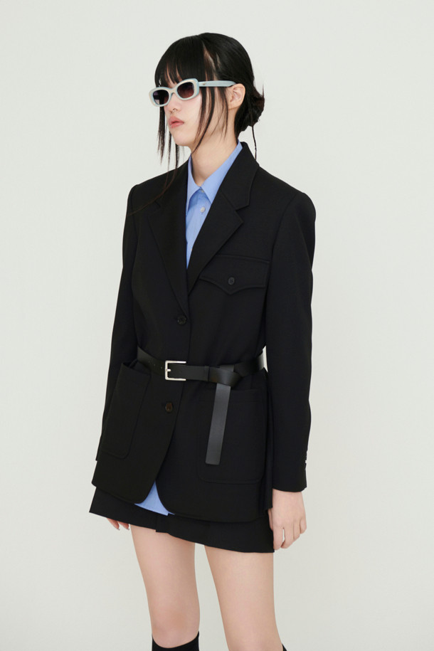 LUCKY CHOUETTE - 자켓 - Back Slit Option Belt Single Jacket (black)