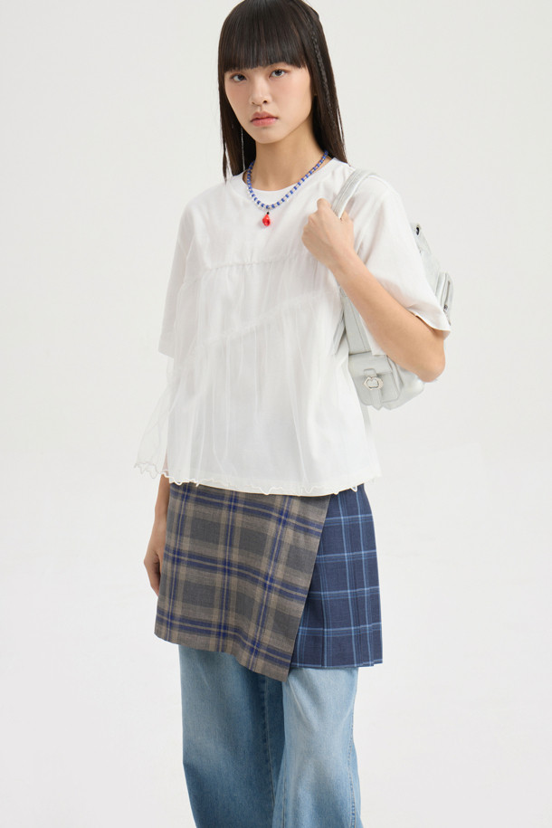 LUCKY CHOUETTE - 미니스커트 - Check Mix Mini Wrap Skirt (multi color)