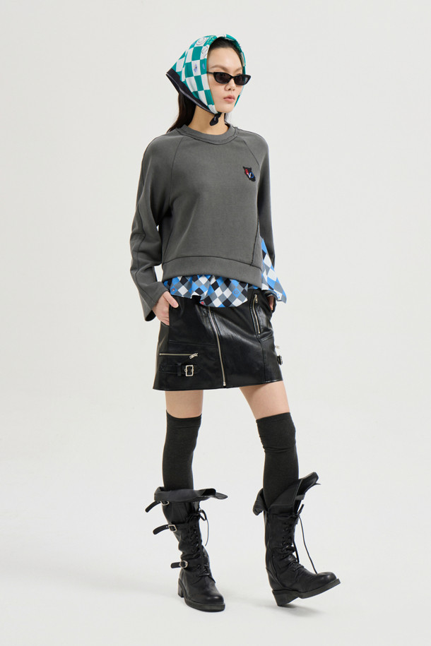 LUCKY CHOUETTE - 미니스커트 - Fake Leather Mini Skirt (fabric belt) (black)