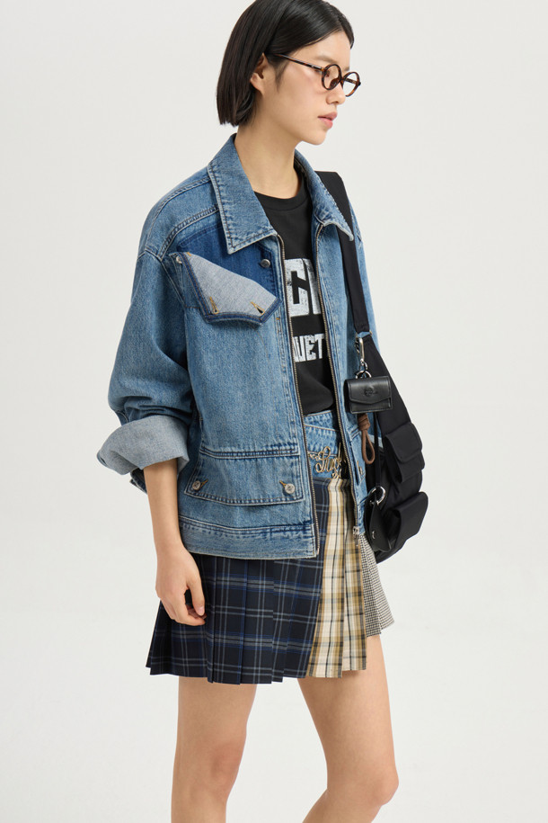 LUCKY CHOUETTE - 자켓 - Front Detail Denim Collar Jacket (blue)