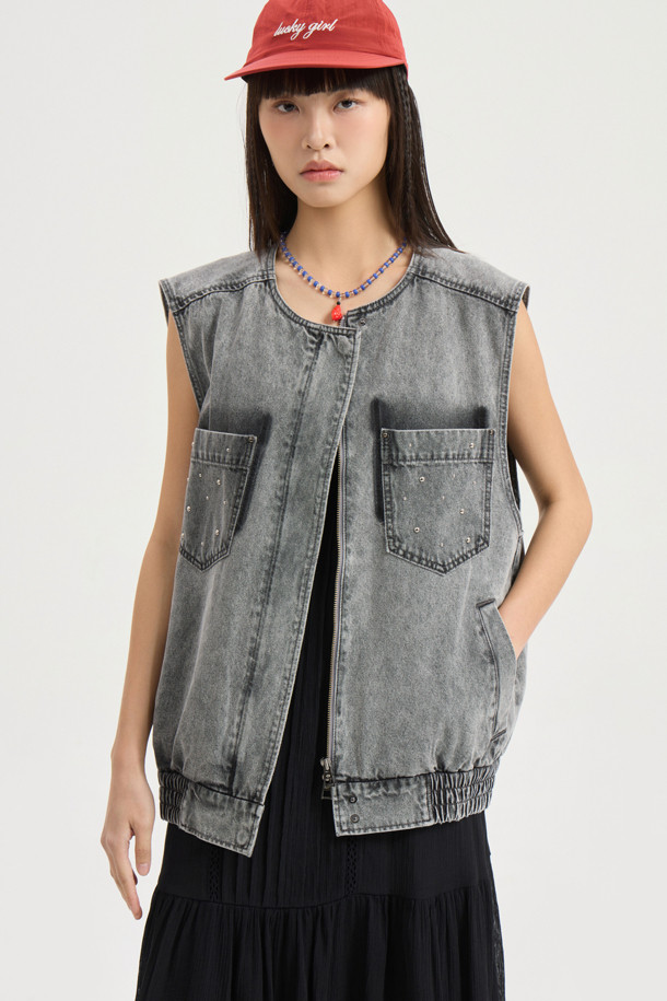 LUCKY CHOUETTE - 베스트 - Pocket Point Denim Vest (grey)