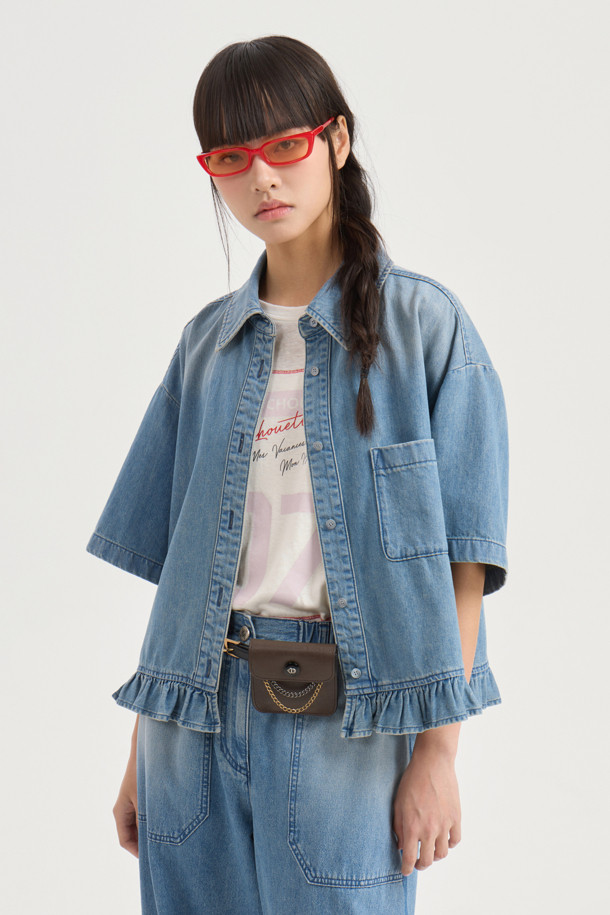 LUCKY CHOUETTE - 블라우스 - [Re-Order] Denim Shirt Blouse (blue)