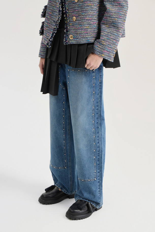 LUCKY CHOUETTE - 롱/미디팬츠 - [Atelier] Studded Denim Pants (blue)