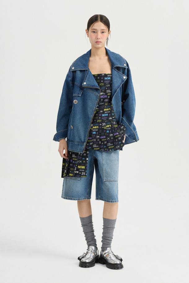 LUCKY CHOUETTE - 데님 - [Atelier] Studded Denim Shorts (blue)