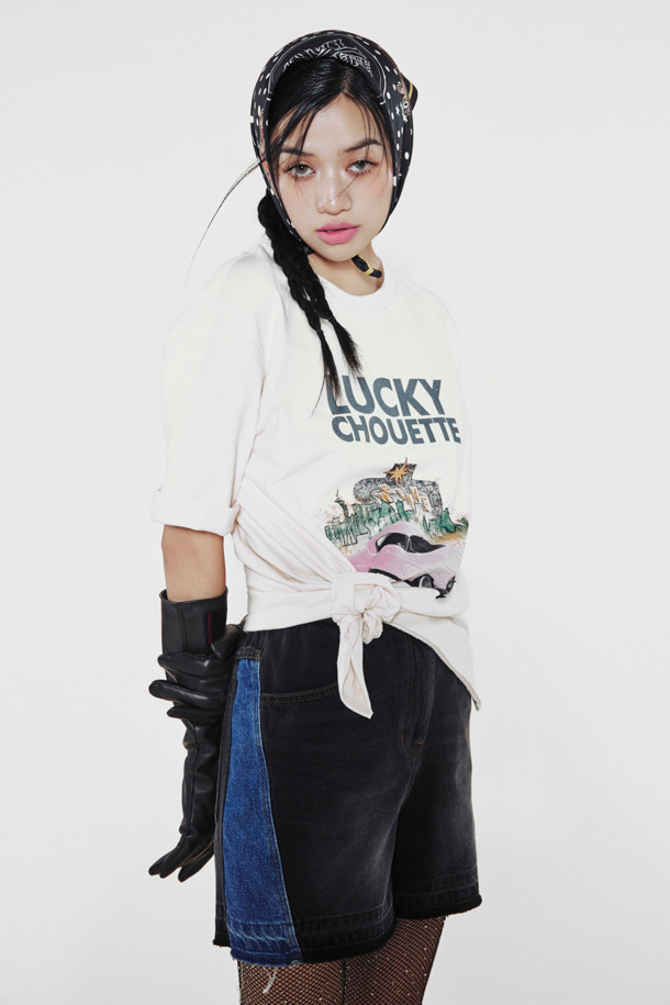 LUCKY CHOUETTE - 쇼트팬츠 - [Holiday Edition] Studded Denim Shorts (dark grey)