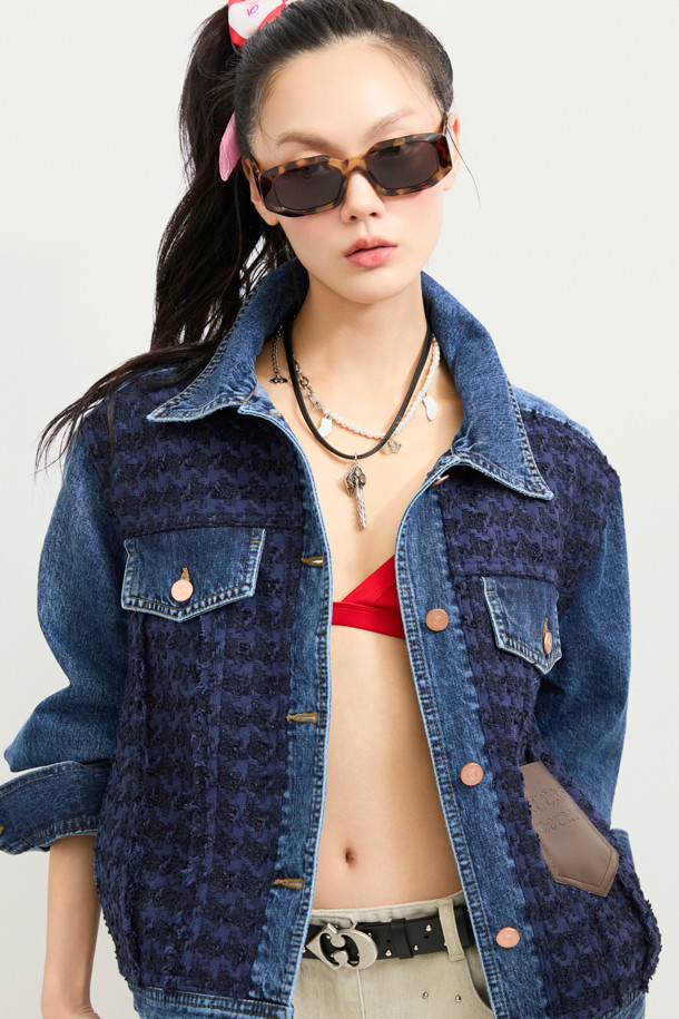 LUCKY CHOUETTE - 자켓 - Tweed MIX Denim Jacket (blue)