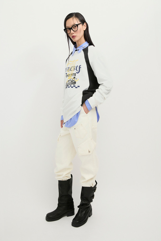 LUCKY CHOUETTE - 롱/미디팬츠 - Out Pocket Jogger Denim Pants (ivory)