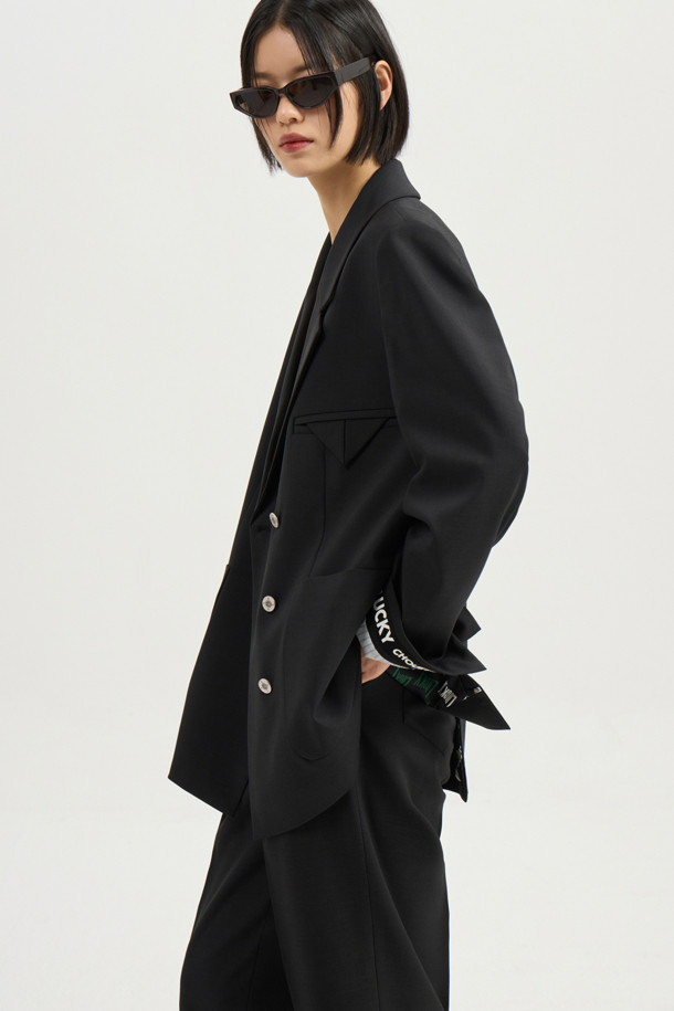 LUCKY CHOUETTE - 롱/미디팬츠 - Tuck Point Back Banding Pants (black)