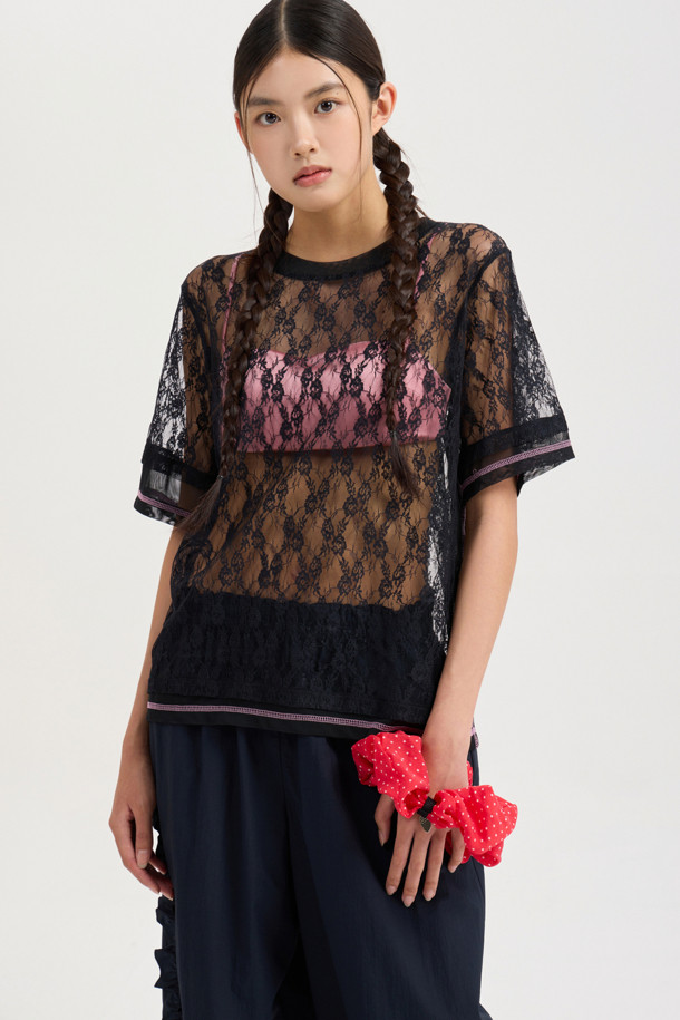 LUCKY CHOUETTE - 롱/미디팬츠 - Frill Point Banding Pants (dark navy)