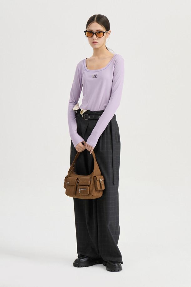 LUCKY CHOUETTE - 롱/미디팬츠 - [Atelier] Obi Point Check Wide Pants (grey)