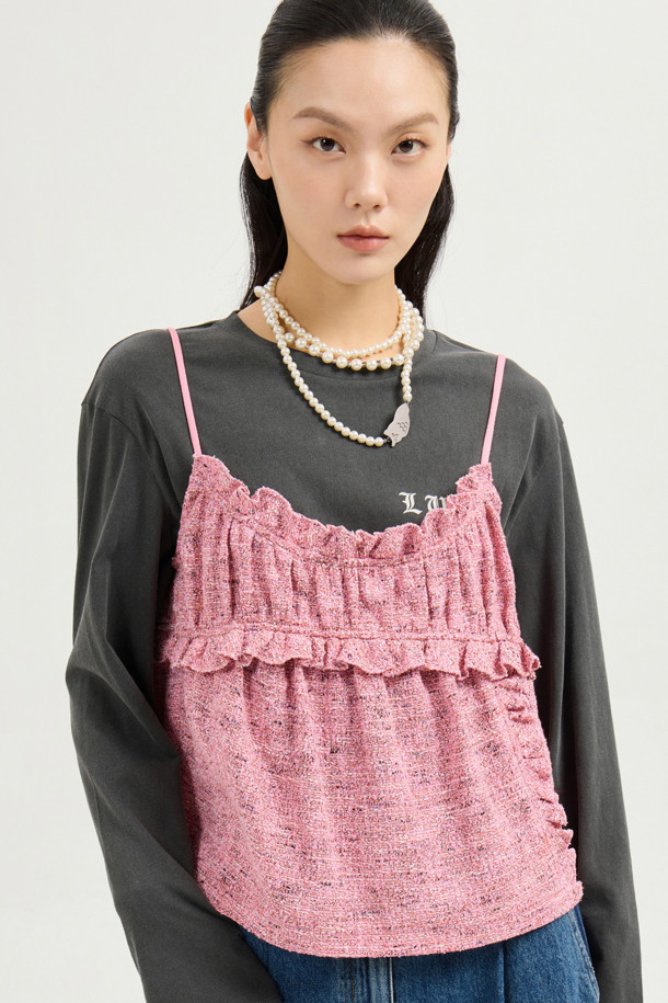 LUCKY CHOUETTE - 블라우스 - Tweed Bustier Blouse (pink)