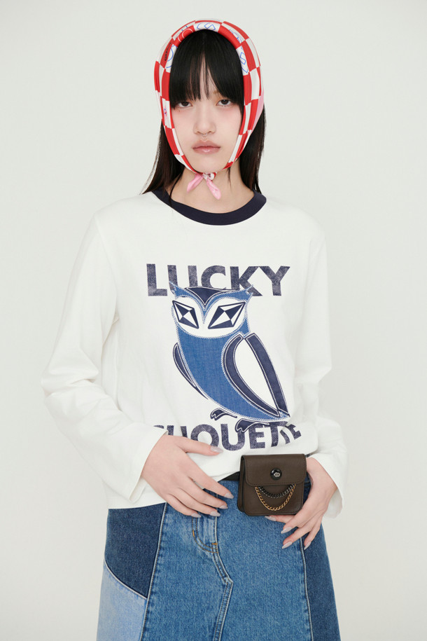 LUCKY CHOUETTE - 긴소매 티셔츠 - Chouette Point Long Sleeve T-shirt (white)