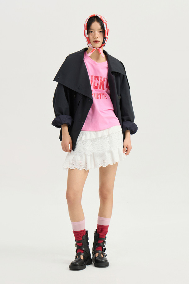 LUCKY CHOUETTE - 반소매 티셔츠 - Lucky Lettering Loose Fit Half Sleeve T-shirt (pink)