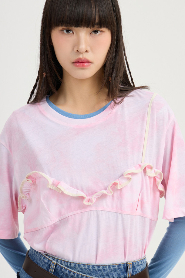 LUCKY CHOUETTE - 반소매 티셔츠 - Bustier Point Half Sleeve T-shirt (pink)