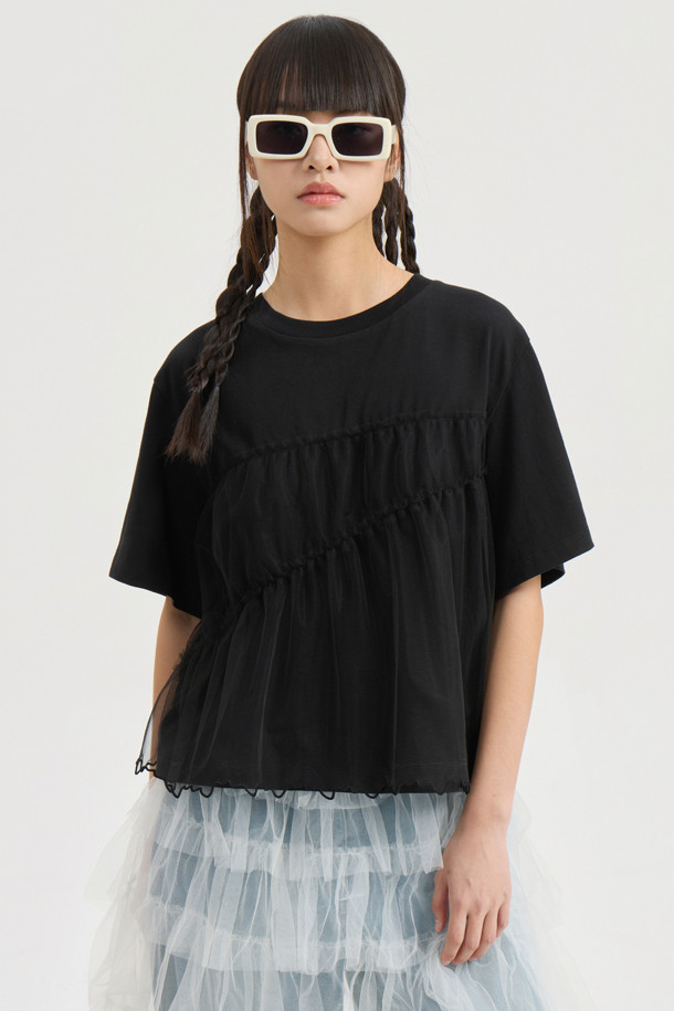 LUCKY CHOUETTE - 반소매 티셔츠 - Mesh Point Half Sleeve T-shirt (black)