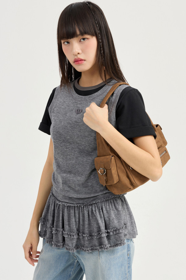 LUCKY CHOUETTE - 민소매티셔츠 - [Re-Order] Frill Point Sleeveless T-shirt