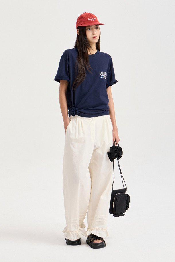 LUCKY CHOUETTE - 반소매 티셔츠 - Back Print Loose Fit Half Sleeve T-shirt (navy)