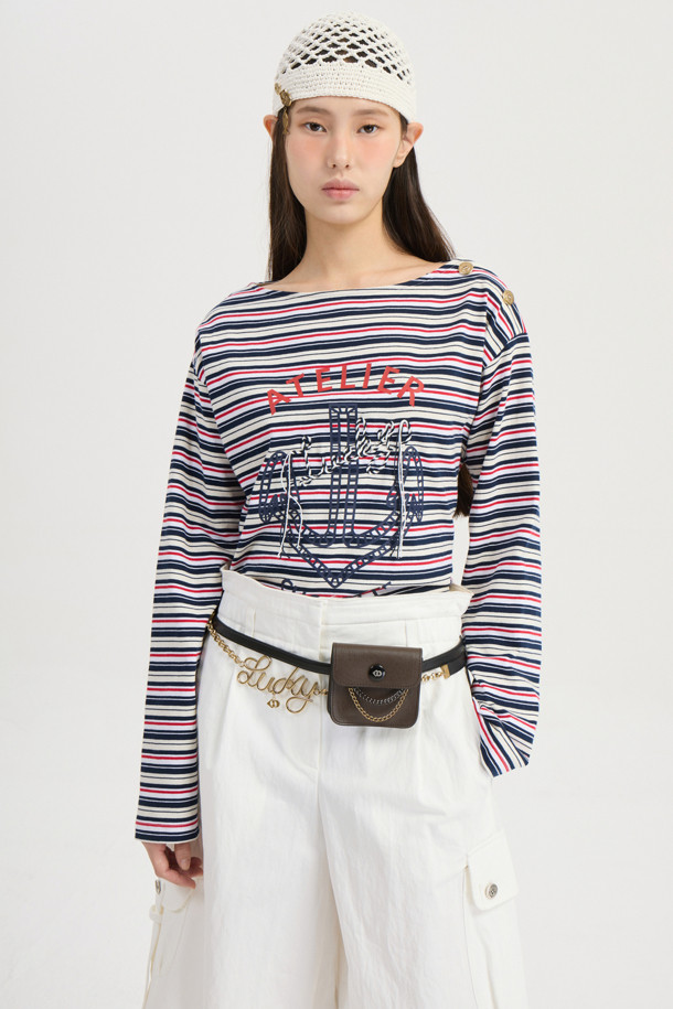 LUCKY CHOUETTE - 긴소매 티셔츠 - [Atelier] Anchor Point Stripe Long Sleeve T-shirt (navy)