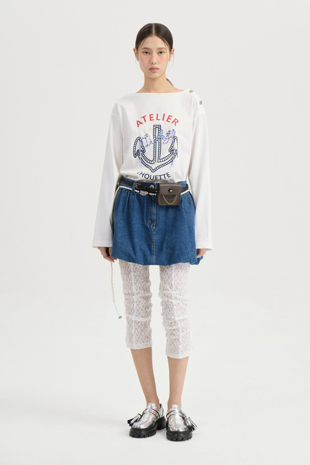 LUCKY CHOUETTE - 긴소매 티셔츠 - [Atelier] Anchor Point Stripe Long Sleeve T-shirt (white)