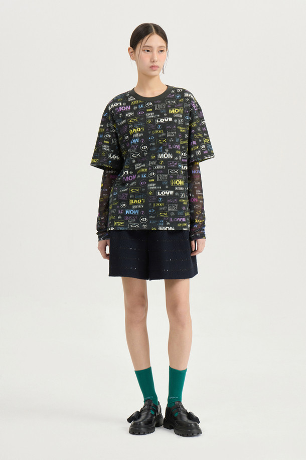 LUCKY CHOUETTE - 긴소매 티셔츠 - [Atelier] Fish Print Mesh Slim Fit Long Sleeve T-shirt (multi color)