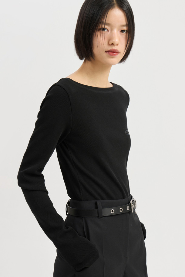 LUCKY CHOUETTE - 긴소매 티셔츠 - [Atelier] Boat Neck Ribbed Slim Fit Long Sleeve T-shirt (black)