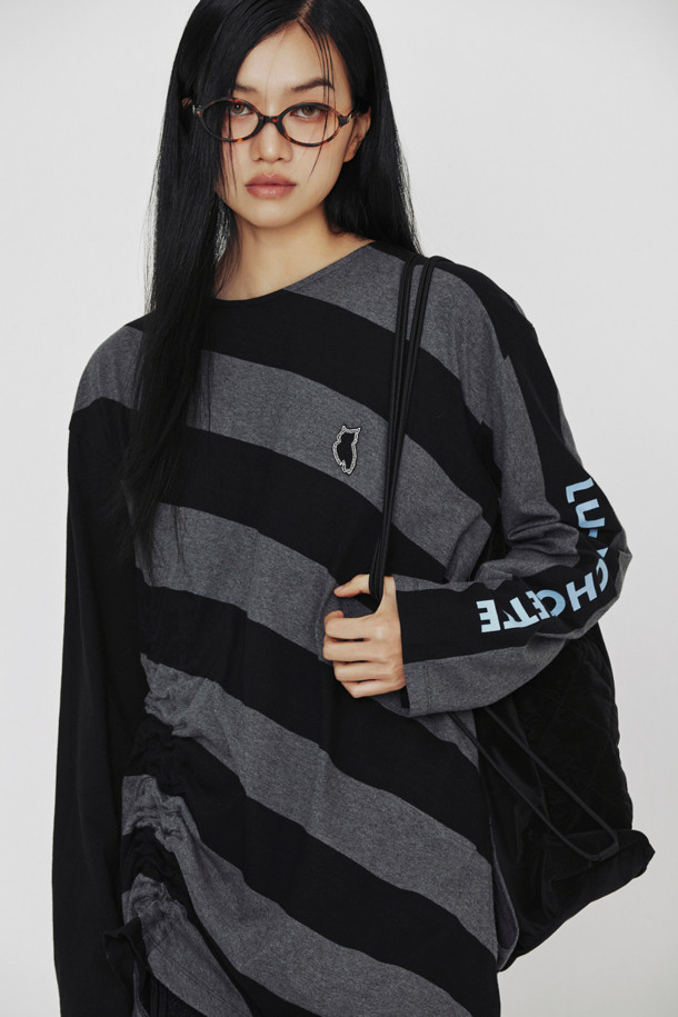 LUCKY CHOUETTE - 긴소매 티셔츠 - [Holiday Edition] Stripe Solid MIX Long Sleeve T-shirts (dark grey)