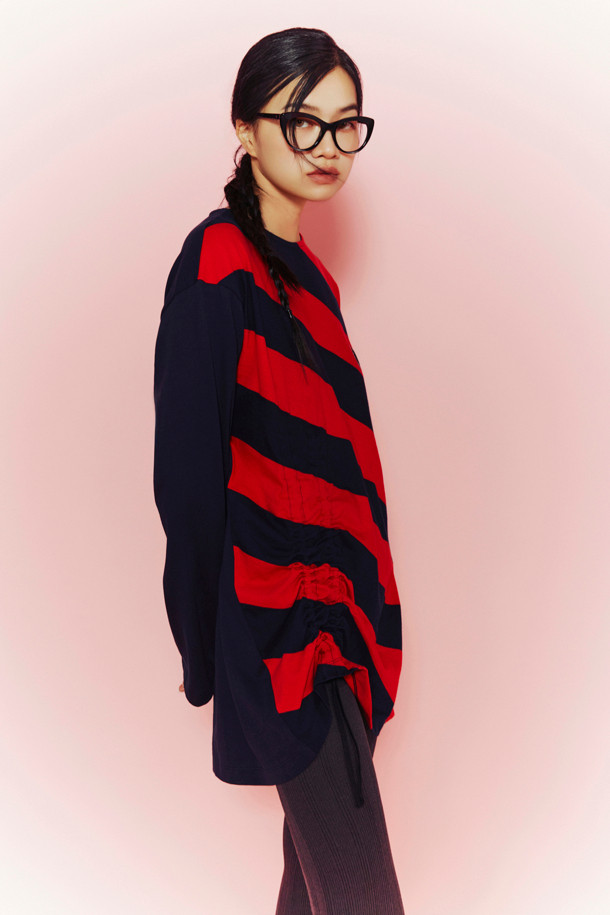 LUCKY CHOUETTE - 긴소매 티셔츠 - [Holiday Edition] Stripe Solid MIX Long Sleeve T-shirts (red)