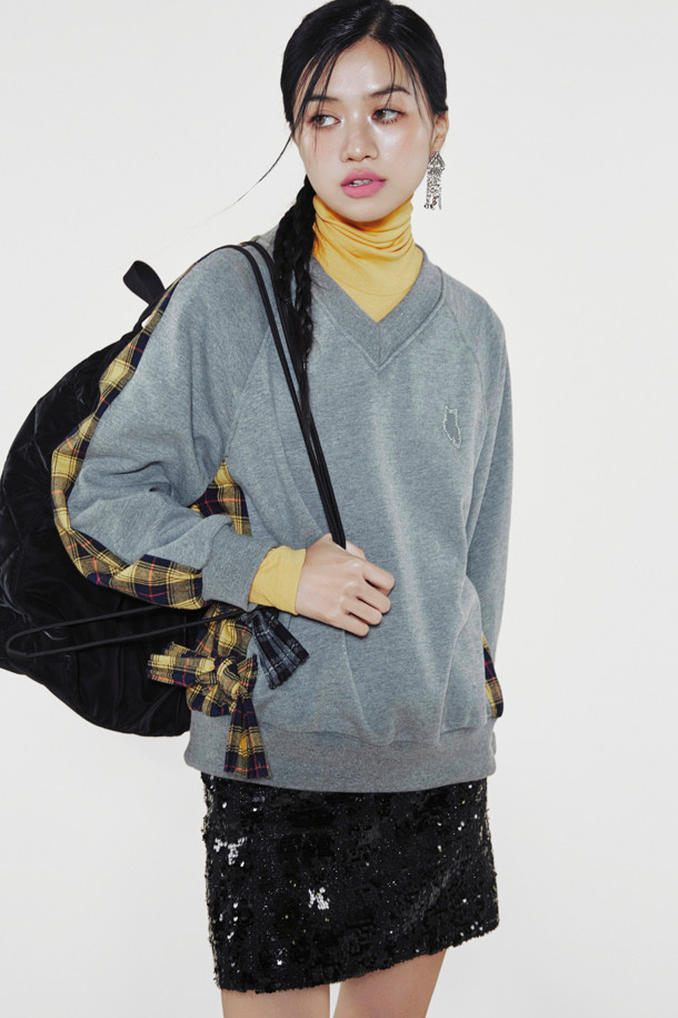 LUCKY CHOUETTE - 스웻셔츠 - [Holiday Edition] Back Checkered Color Sweatshirt (melange grey)