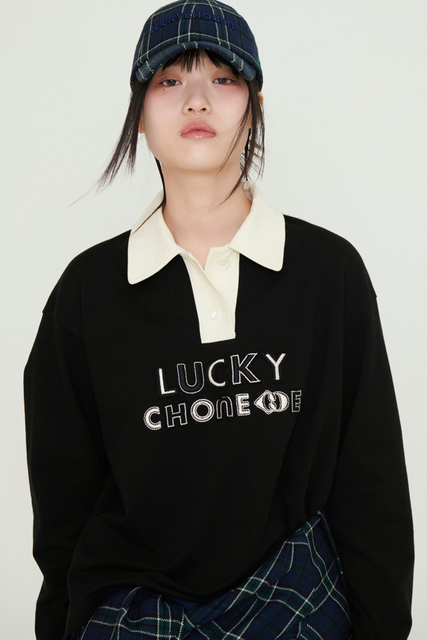 LUCKY CHOUETTE - 긴소매 티셔츠 - Embroidered Point Collar Long-sleeved T-shirt (black)