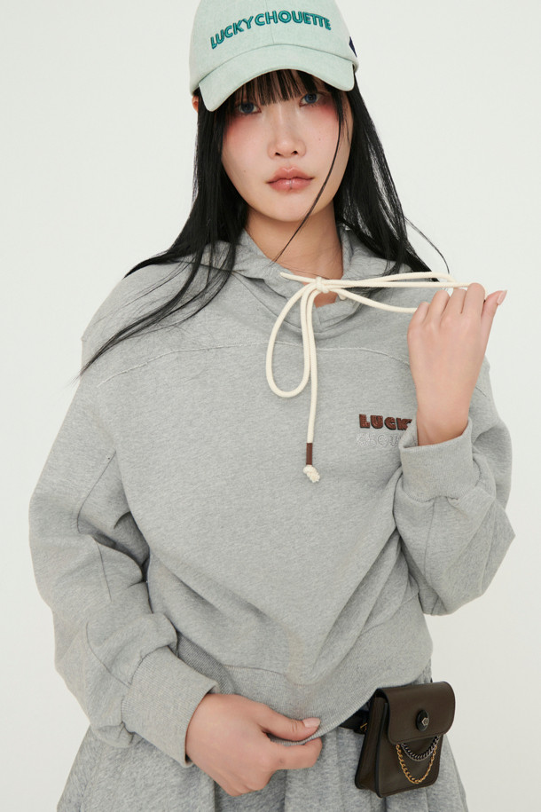 LUCKY CHOUETTE - 후디 - Embroidery Point Cropped Hoodie  T-shirt (melange grey)