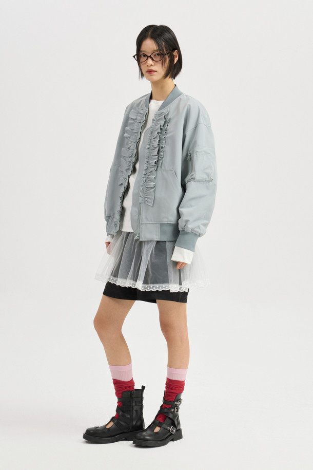 LUCKY CHOUETTE - 점퍼 - Frill Detail Knit Ribbed Jumper (mint)