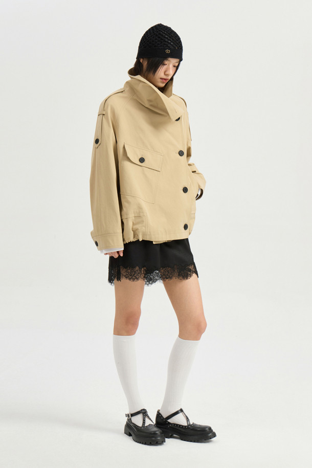 LUCKY CHOUETTE - 점퍼 - Unbalance Collar Volume Short Jumper (beige)