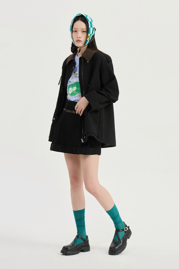 LUCKY CHOUETTE - 점퍼 - Collar Coloring Walk Jumper (dark black)